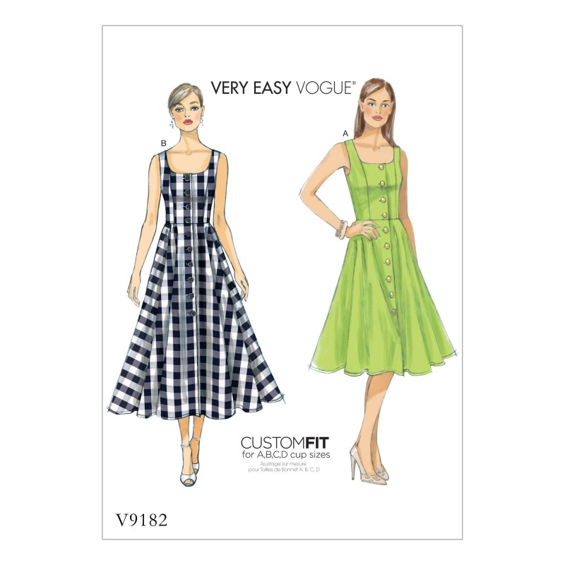 Vogue Sewing Pattern V9182 Women's Misses' Button Down Flared Skirt And Dresses