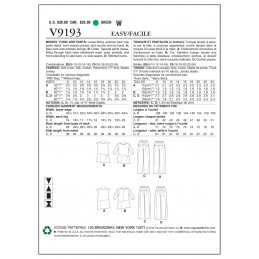 Vogue Sewing Pattern V9193 Women's Sleeveless Or Sleeve Tunics And Pants With Yoke