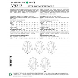 Vogue Sewing Pattern V9212 Women's Misses' Seamed & Collared Jacket