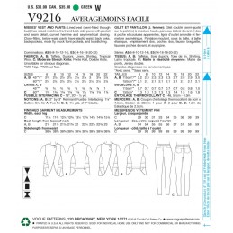 Vogue Sewing Pattern V9216 Women's Seamed Tulip-Hem Vest And Trousers