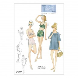 Vogue Sewing Pattern V9255 Women's Vintage Bra Shorts And Cover Up With Pockets