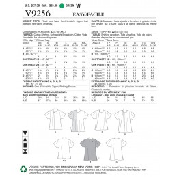 Vogue Sewing Pattern V9256 Women's Top With Invisible Zipper & Self Fabric Underlay