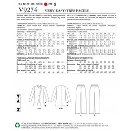 Vogue Sewing Pattern V9274 Women's Asymmetrical Lined Jacket & Pull On Trousers