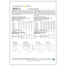 Butterick Sewing Pattern 6024 Misses' Loose Fitting Top