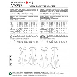 Vogue Sewing Pattern V9292 Women's Misses' Dresses And Dickie