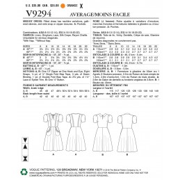 Vogue Sewing Pattern V9294 Women's Misses' Vintage Dress Gathered Sleeves