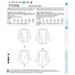 Vogue Sewing Pattern V9300 Women's Misses' Top