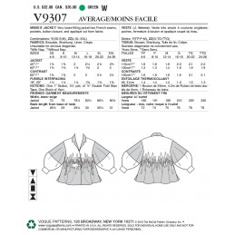 Vogue Sewing Pattern V9307 Women's Loose Jacket With French Seams