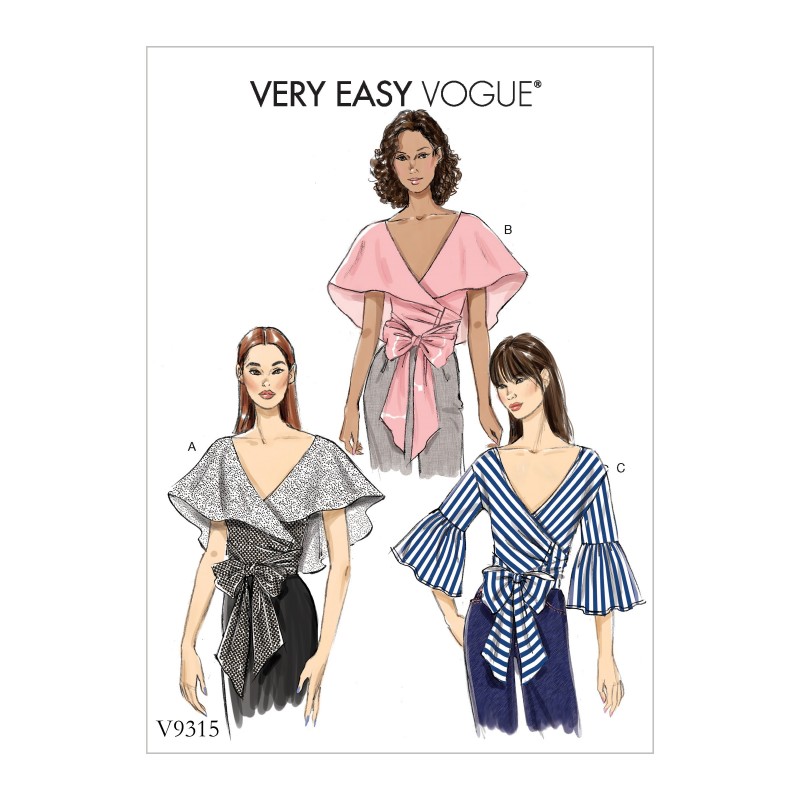Vogue Sewing Pattern V9315 Women's Wrap Top With Sleeve Variations