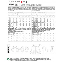 Vogue Sewing Pattern V9318 Women's Summer Top Skirt & Trousers