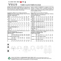 Vogue Sewing Pattern V9319 Women's Casual Summer Top Shorts & Trousers