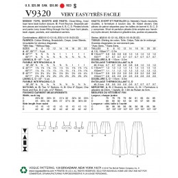 Vogue Sewing Pattern V9320 Women's Top Shorts And Trousers