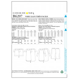Butterick Sewing Pattern 6207 Misses' Top Dress & Skirt