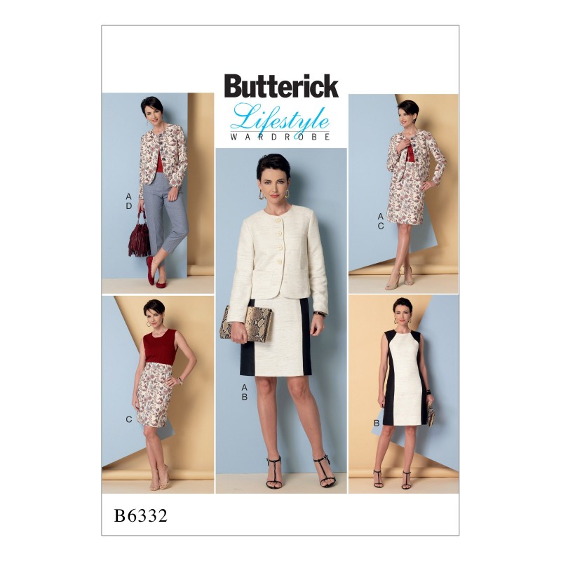Butterick Sewing Pattern 6332 Misses' Collarless Jacket Dress Skirt & Trousers