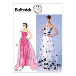 Butterick Sewing Pattern 6353 Misses' Strapless Dress Detachable Train & Belt