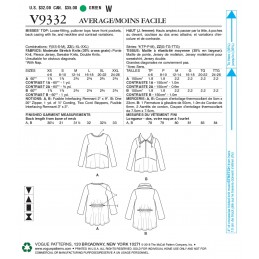 Vogue Sewing Pattern V9332 Women's Top Jacket With Front Pockets