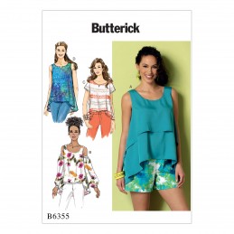 Butterick Sewing Pattern 6355 Misses' Overlay Cold Shoulder or Notch-Neck Tops