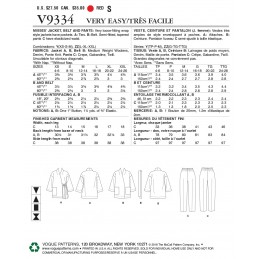 Vogue Sewing Pattern V9334 Women's Jacket Belt And Trousers