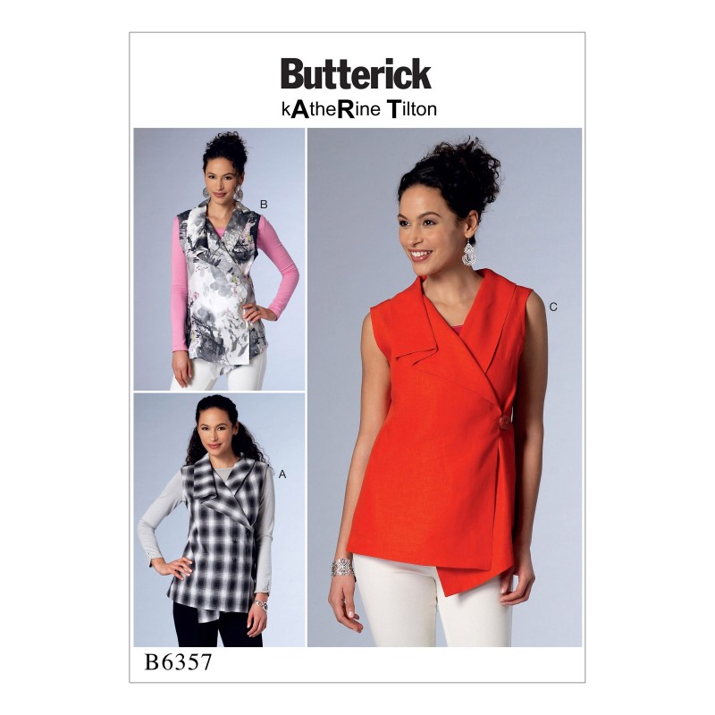 Butterick Sewing Pattern 6357 Misses' Sleeveless Wrap Tops with Shawl Collar