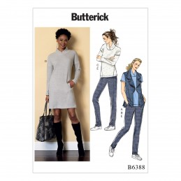 Butterick Sewing Pattern 6388 Misses' Lapped Collar Top Dress & Pleated Trousers