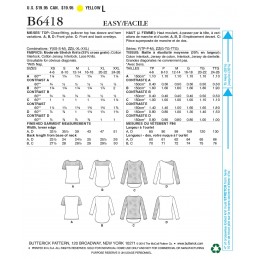 Butterick Sewing Pattern 6418 Misses' Knit Lace Detail Top