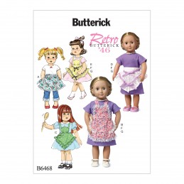Butterick Sewing Pattern 6468 18" Doll Clothes Ruffled Aprons Dress & Necklace