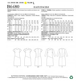 Butterick Sewing Pattern 6480 Misses' Fitted Dress Neck & Sleeve Variations