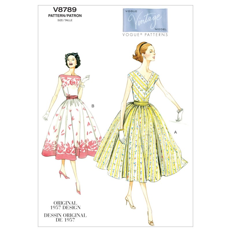 Vogue Sewing Pattern V8789 Women's Vintage Dress With Cummerbund