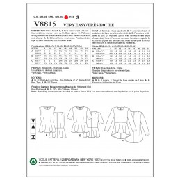 Very Easy Vogue SEWING PATTERN V8815 Misses Peplum Tops 8-16 Or 16-24 