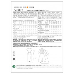 Vogue Sewing Pattern V8875 Women's Dress Belt Coat & Detachable Collar