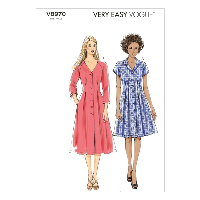 Vogue Sewing Pattern V8970 Women's Buttoned Dress With Pleats