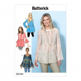 Butterick Sewing Pattern 6486 Misses' Loose Fitting Gathered Waist Tops
