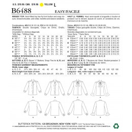 Butterick Sewing Pattern 6487 Misses' Tops With Gathered Detail Neck