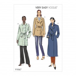 Vogue Sewing Pattern V9367 Women's Double Breasted Buttoned Coat & Belt