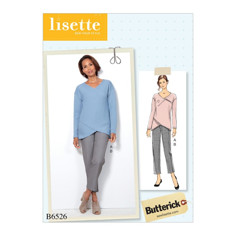 Butterick Sewing Pattern 6526 Misses' Crossover Knit Top And Side-Seam-Detail Trousers