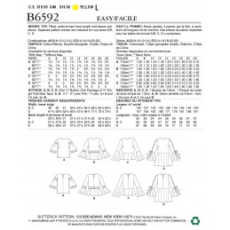 Butterick Sewing Pattern 6592 Misses' Tops with Flared Sleeve Variations