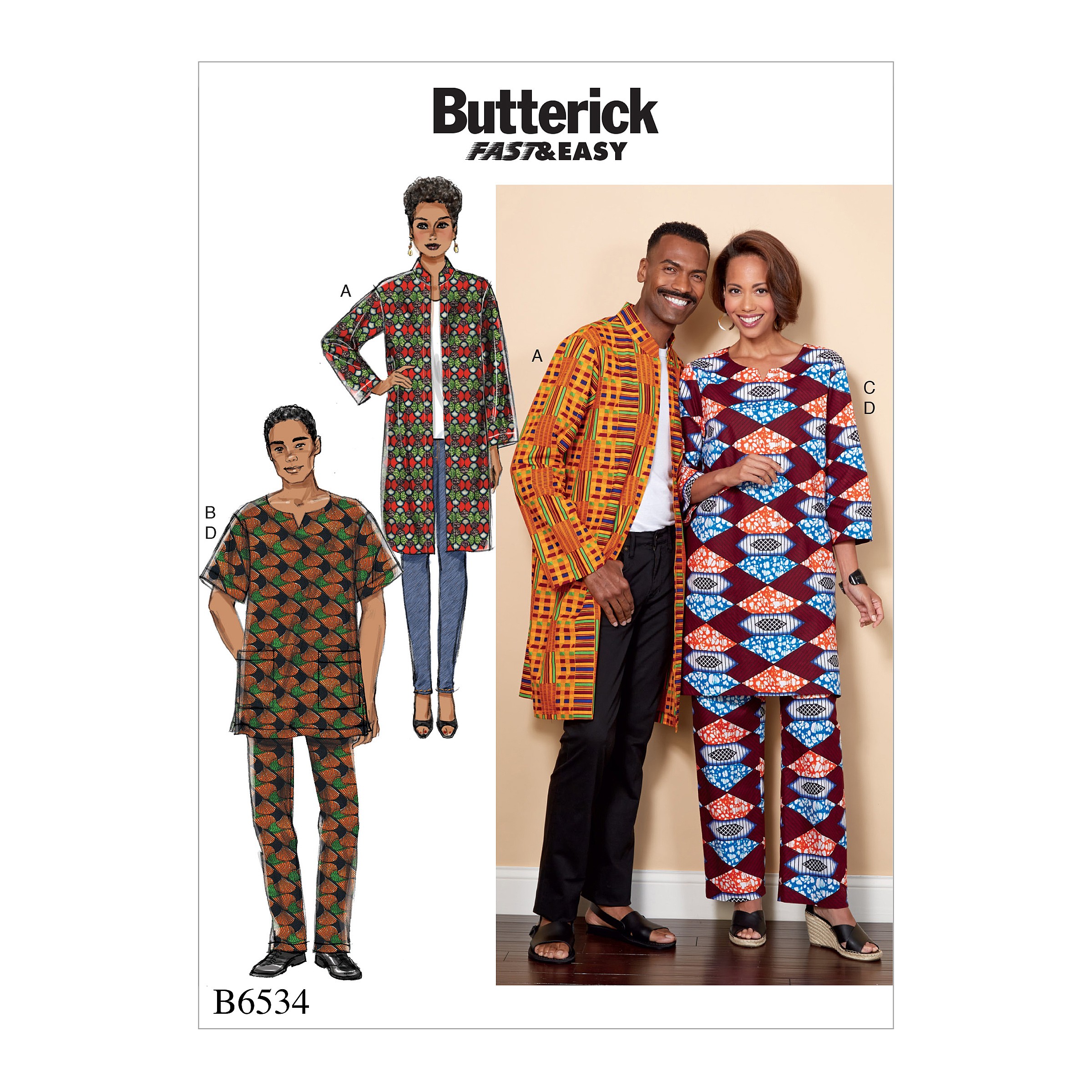 Butterick Sewing Pattern 6534 Misses'/Men's Coat, Tunic And Trousers