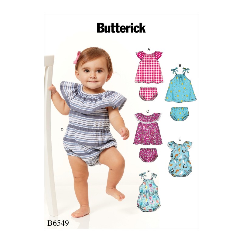 Butterick Sewing Pattern 6549 Infants Romper, Dress And Panties