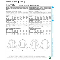 Butterick Sewing Pattern 6596 Misses' Fitted Jackets with Side Zip