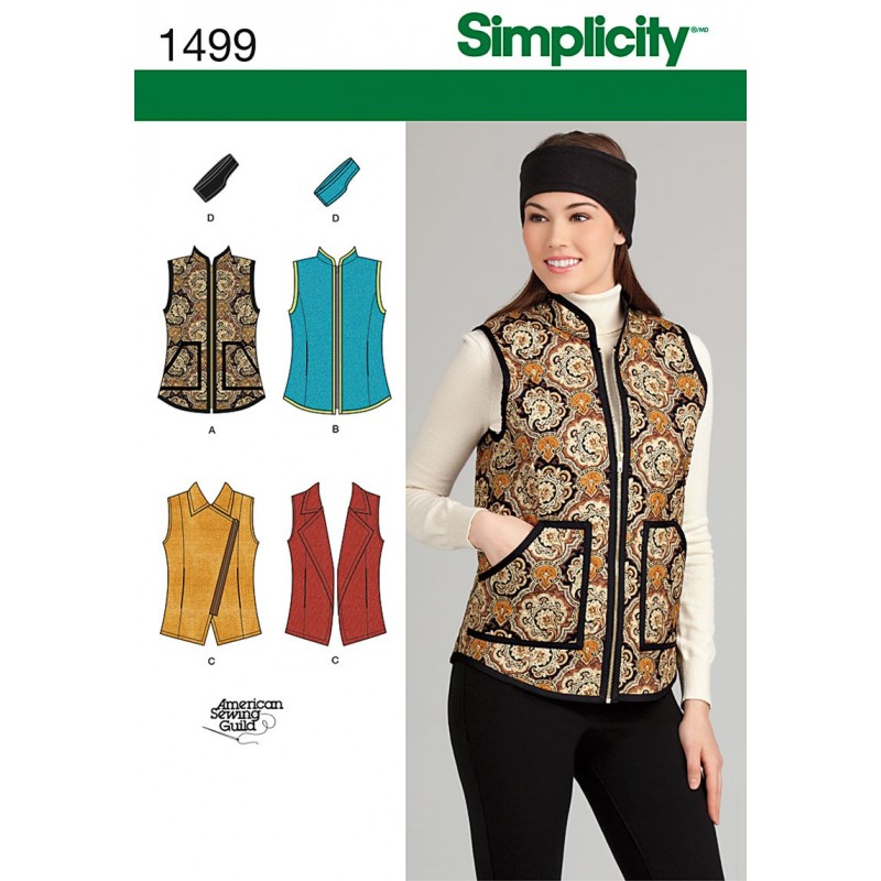Simplicity Sewing Pattern 1499 Women's Misses' Waistcoat Jacket And Headband