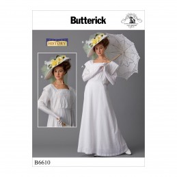 Butterick Sewing Pattern 6610 Misses' Vintage Period Dress and Hat