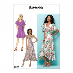 Butterick Sewing Pattern 6554 Misses' Wrap Dress with Flutter Sleeve and Flounces