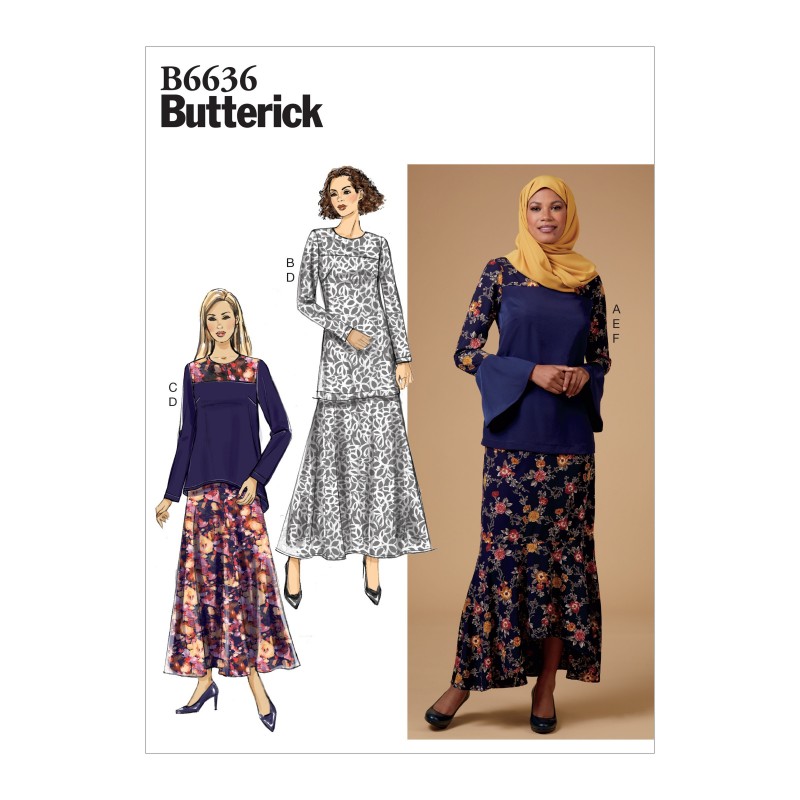 Butterick Sewing Pattern 6636 Women's Top Tunic Skirt And Scarf