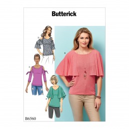 Butterick Sewing Pattern 6560 Misses' Flared or Knotted Arm Loose Fitting Top