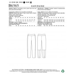 Butterick Sewing Pattern 6565 Misses' Close Fitting Pull-On Pants