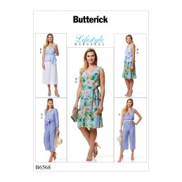 Butterick Sewing Pattern 6587 Misses' Semi-Fitted Button Top, Dress & Skirt