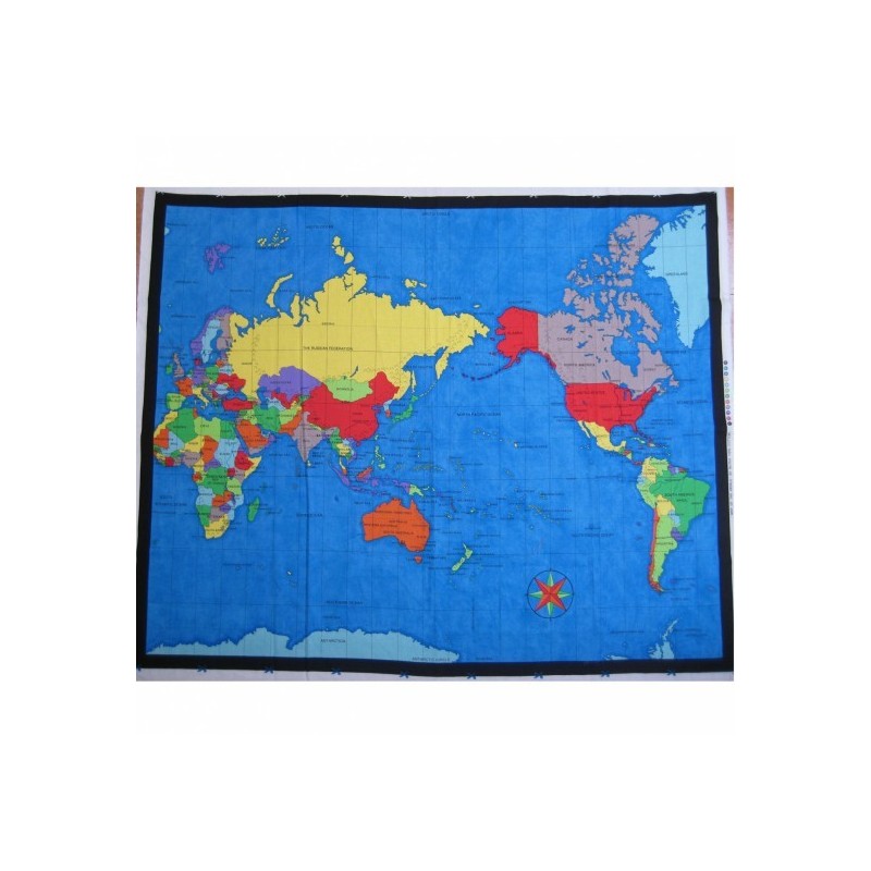 100% Cotton Fabric Map Of The World Panel Nutex 