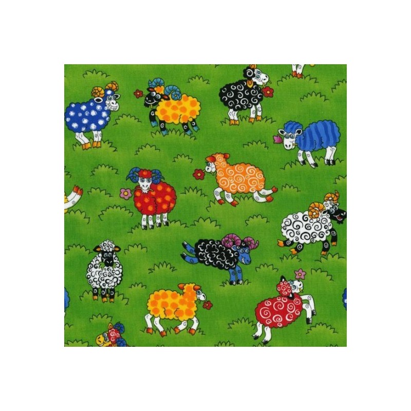 100% Cotton Patchwork Fabric Nutex Rainbow Sheep Farm Animals