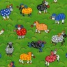 100% Cotton Fabric Nutex Rainbow Sheep Farm Animals