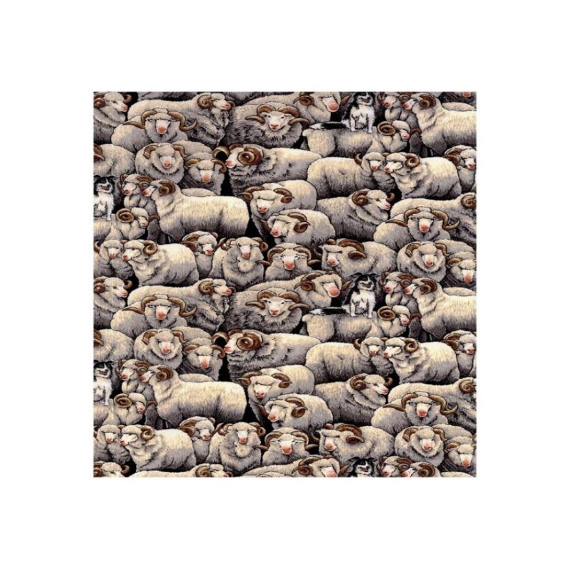 Grey 100% Cotton Patchwork Fabric Nutex Merinos Sheep Farm Life